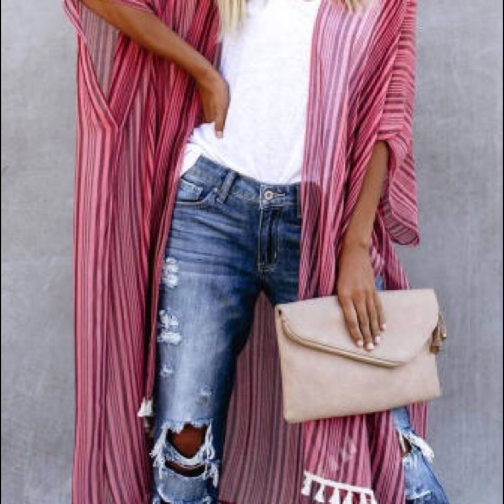 NEW‼️STRIPED MAROON PICK- kimono - Picture 3 of 6